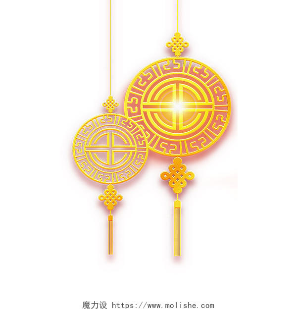 金色手绘简约中国风剪纸风新年春节新春挂饰元素PNG素材